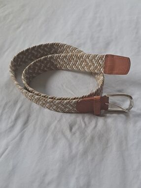 Stretchy Braided Adjustable Belt W/ Leather Trim And Solid Brass Buckle Size‎ 34